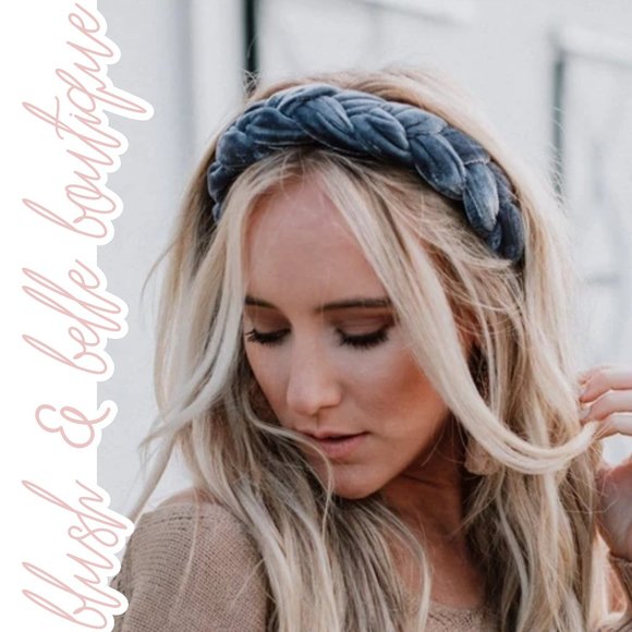 Blush & Belle Accessories - LULA Velvet Braided Twist Headband in Gray